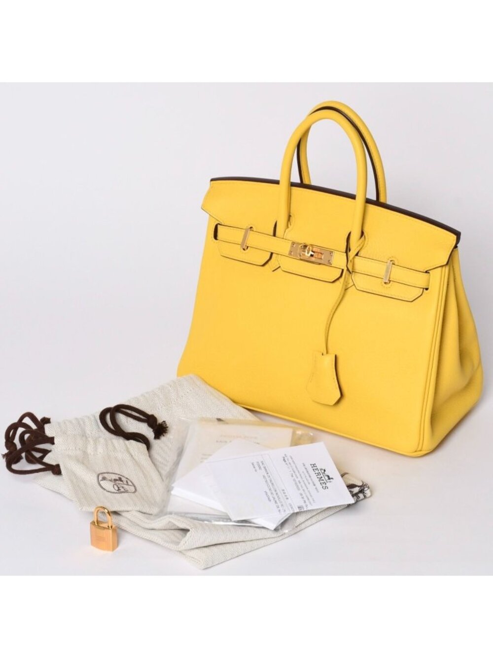 Hermes Birkin 25 Handbag Taurillon Novillo Naples Yellow Silver